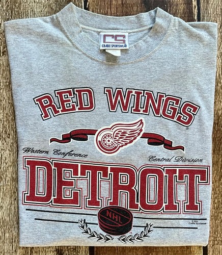 VINTAGE CRABLE SPORTWEAR DETROIT RED WINGS NHL T-SHIRT MENS LARGE MADE 