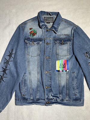 Brooklyn Cloth Retro Vintage Graphics Denim Jean Jacket Size XL