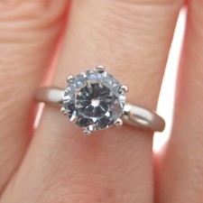 925 Sterling Silver Vintage European Round-Cut C Z Engagement Ring Size 6.25