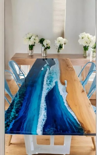 Epoxy Resin Ocean Wave Table Top Conference Office Meeting Desk Cafeteria Decors