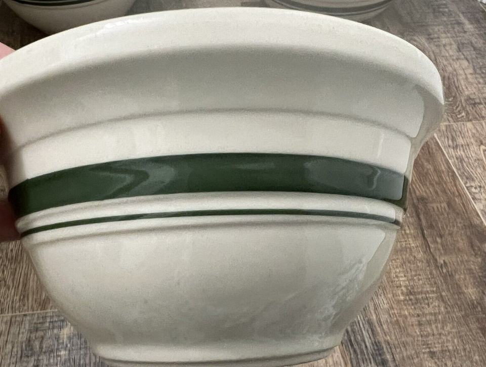 Vintage Set of 3 Roseville Ohio Green Stripe Pottery Bowls Friendship