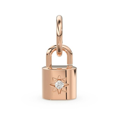 14K Solid Gold Lock Charm Pendant Diamond Padlock Pendant Christmas Gift For Her - Picture 2 of 12