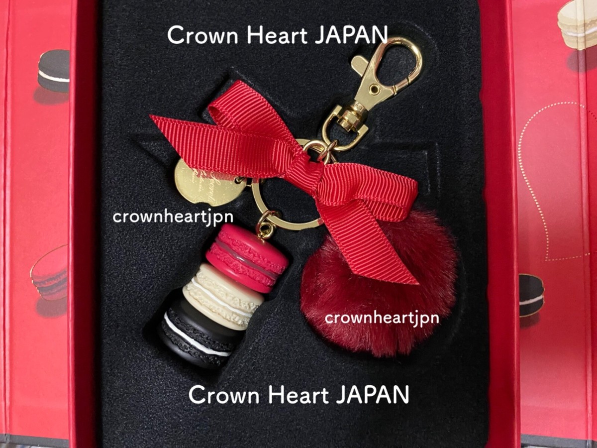 Rare! Laduree Keychain Bag Charm Macaron Red Pompon Gift Box Coeur
