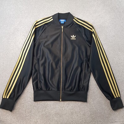 Adidas Mens Track Jacket Small Black Gold SST Trefoil Firebird