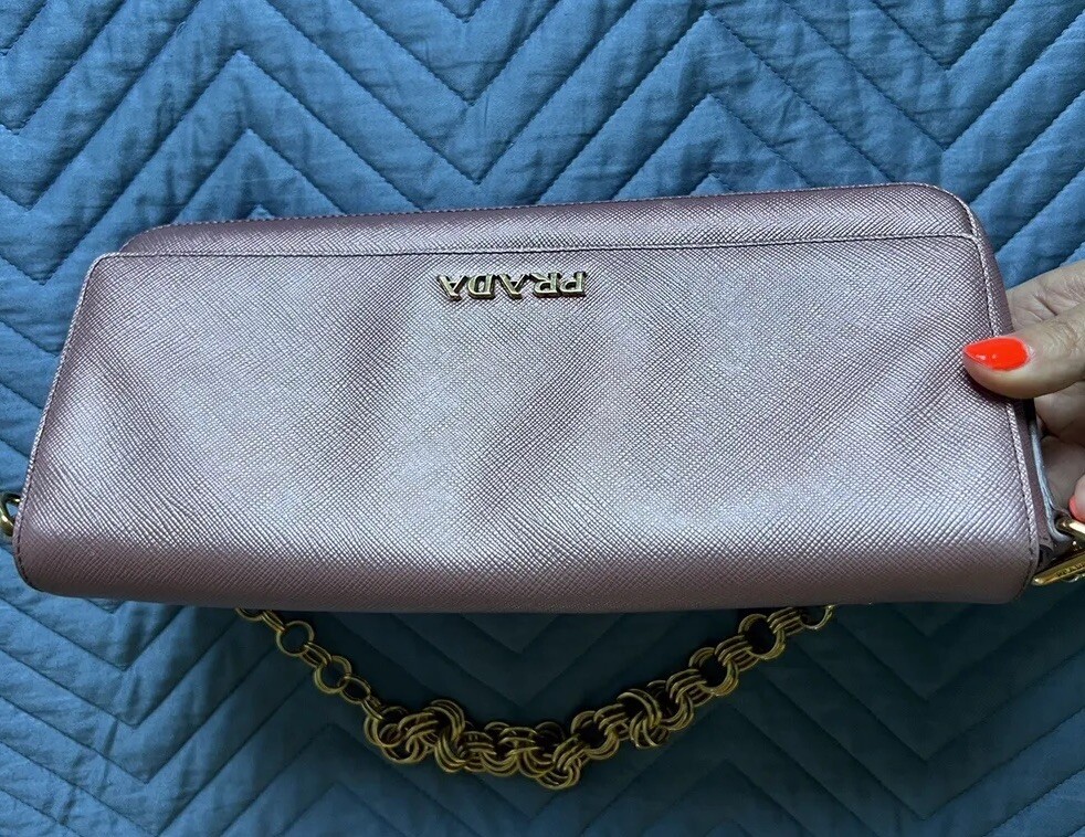 Prada Authentic Leather Handbag in Pink Champagne Color-image