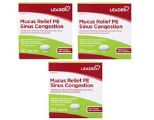 Leader Mucus Relief PE Sinus Congestion Tablets 50 Count Pack of 3