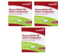Leader Mucus Relief PE Sinus Congestion Tablets 50 Count Pack of 3