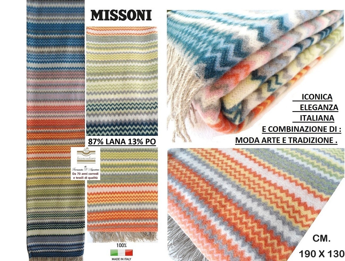 Missoni Plaid Blanket 130 x 190 cm with Fringes Soft Brushed Wool