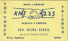 CB radio QSL postcard KNJ-4235 Bud Wilma Debbie Friend 1970s Peru Indiana