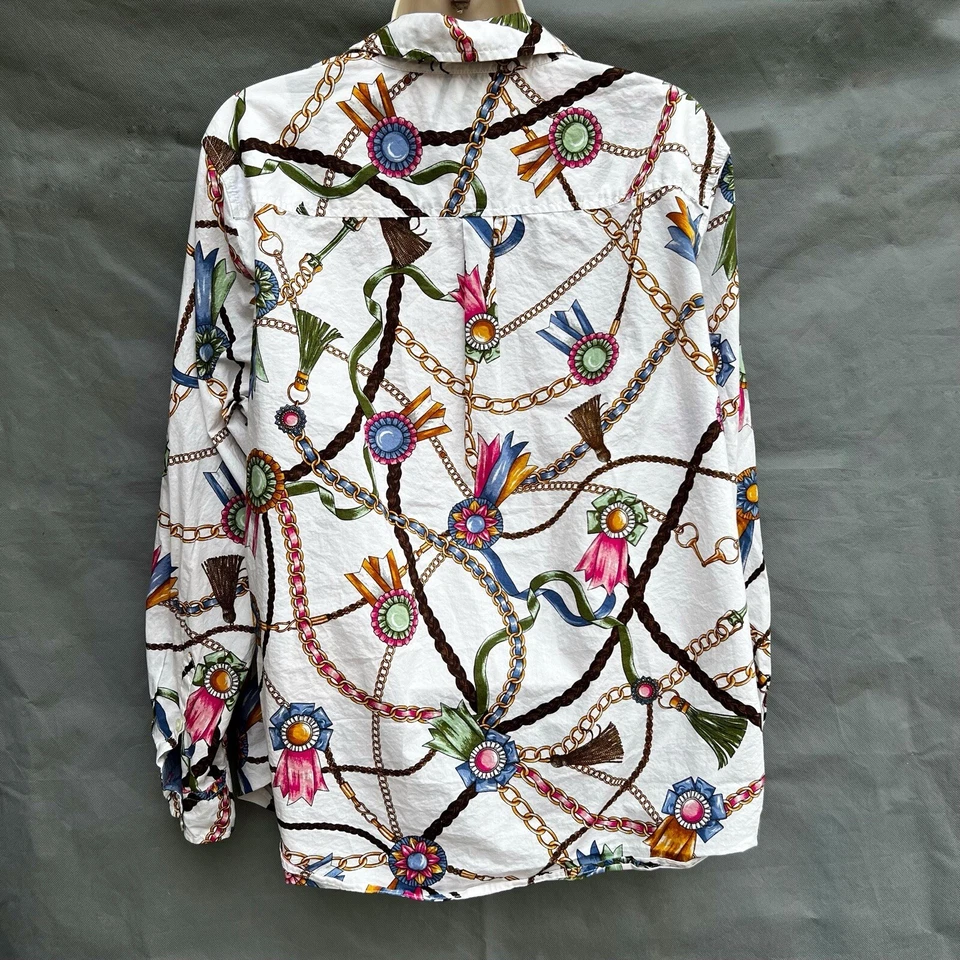TALBOTS Sz 2Xp Equestrian Links Ribbons Shirt Collared Button Front Top Cotton - Image 2 of 4