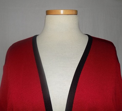 Misook Damen Cardigan Jacke rot & schwarz Farbblock gestreift Strick offen vorne 1X - Bild 3 von 5