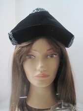 1940's Women's Vintage Hat Black Velvet with Gem  Beaded Clusters