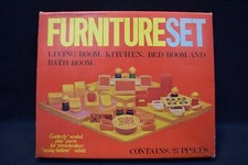 Vintage Plastic Doll House Furniture - 4 rooms - 27 pcs set In box 