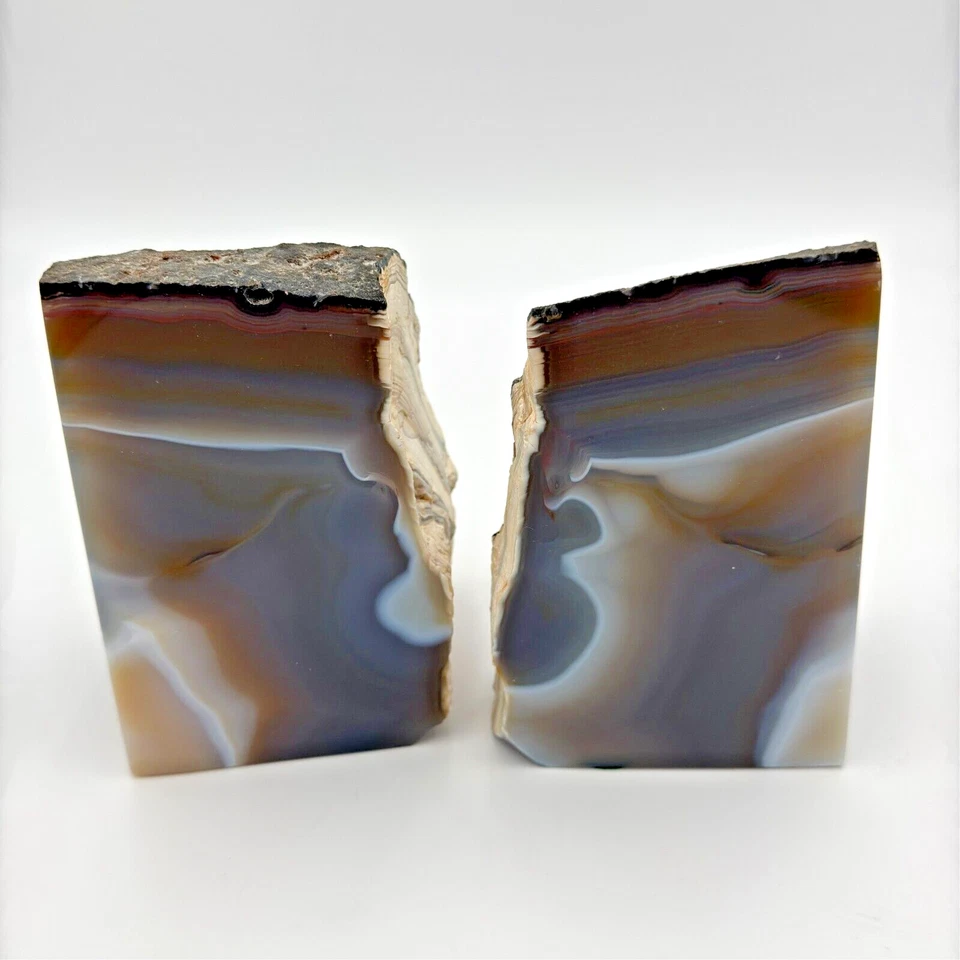 Brazilian Agate Bookends Polished Brown Grey Rounded 5.5" - Image 3 of 4
