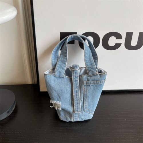 With Hole Tote Bag Large Capacity Canvas Lunch Bag Denim Bucket Bag  Students - Bild 1 von 14