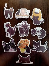 STICKERS x 10 Black Cats Kitten Cartoon Spooky Cat Skull Kitty Face FEBD9