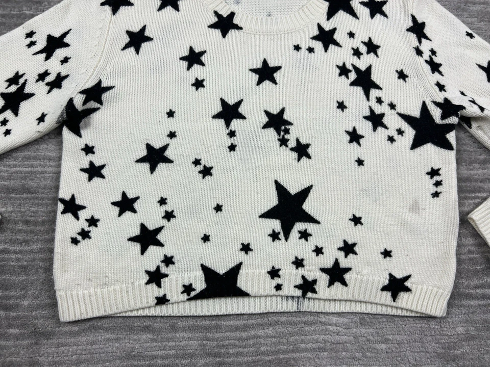 Divided H&M 毛衣女式中号象牙色黑色星星休闲裁剪 — 第 3/4 张图片