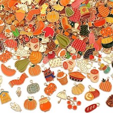 350Pcs Fall Charms, Thanksgiving Charms for Jewelry Making Bulk, Enamel Pumpk...