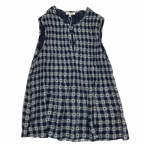 Max Studio Sleeveless Jacquard Pleated Blouse Navy & White Gingham Women's L - Picture 4 of 6