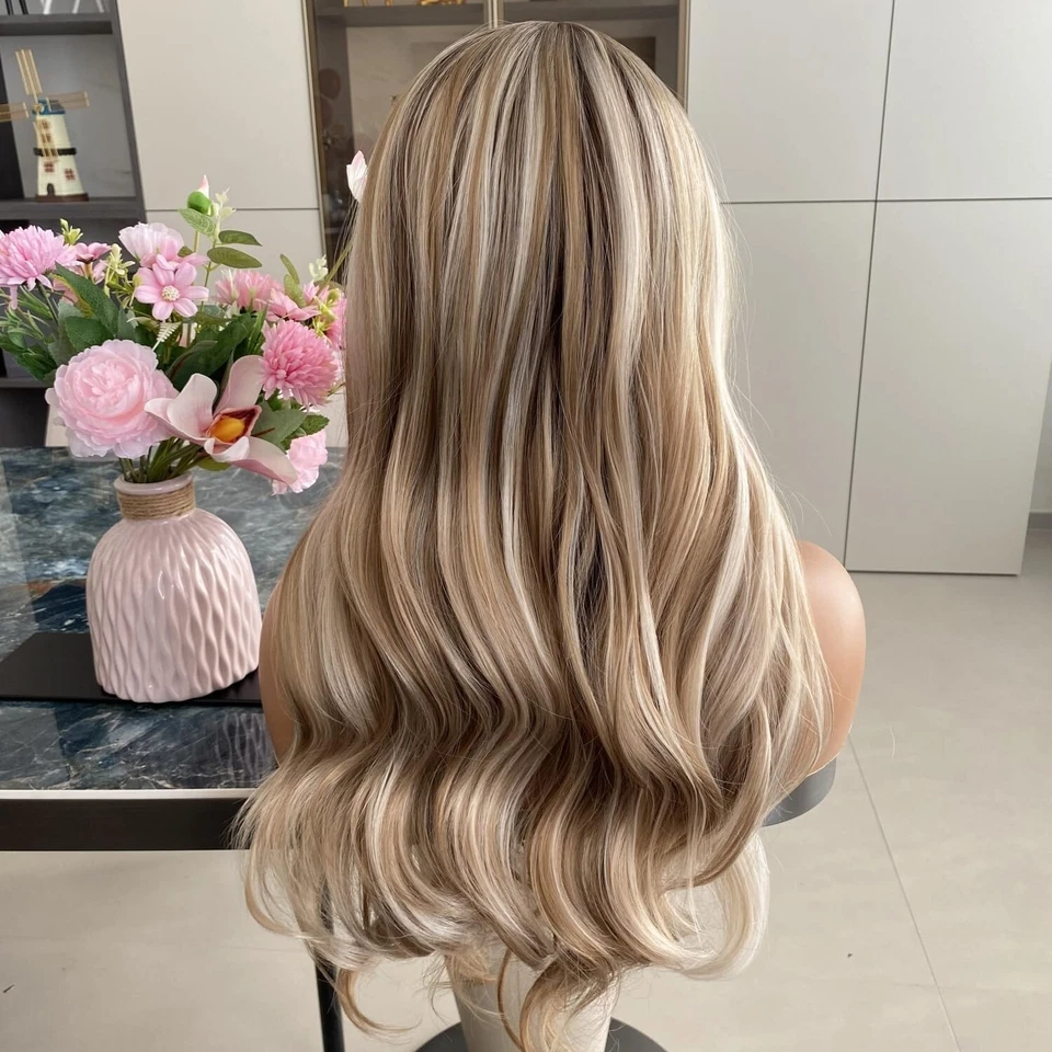 Peluca rubia platino ceniza 20" Ombre Highlight platino 13x4 pelucas delanteras de encaje Foto 2 de 4