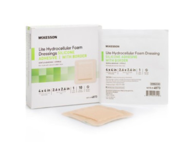 McK Lite Hydrocellular Foam Dressings Border Silicone Adhesive 4 X 4 Inch Box 10
