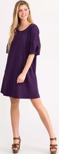 Agnes & Dora Onassis Shift Dress Flutter Sleeve Pockets Midi Plum Purple XXL NWT