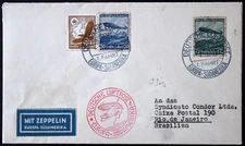 1936 Germany First Flight of Zeppelin Hindenburg to Brazil Airmail Cover