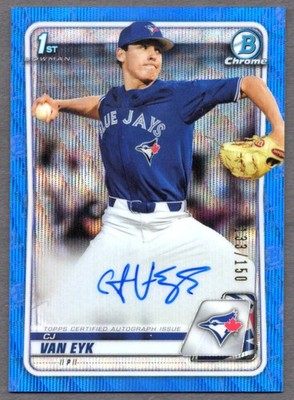 2020 Bowman Chrome CJ Van Eyk Auto #CDA-CV Blue Wave Refractor 133/150 Blue Jays