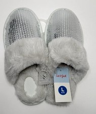Cat Jack Kid's Silver Lane Sequin Scuff Slippers Size Large 4/5 NWT
