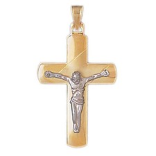 Two Tone Jesus Christ on Cross Charm Pendant 14k Gold 4.2 Grams 