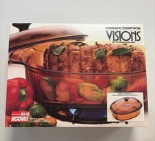 NIB Vintage 1987 Corning Visions 4 Qt Amber Glass Oval Roaster Casserole w/Lid