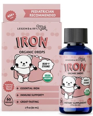 Organic Liquid Iron Supplements for Kids, Baby Vitamins, Sugar Free Liquid Ir...