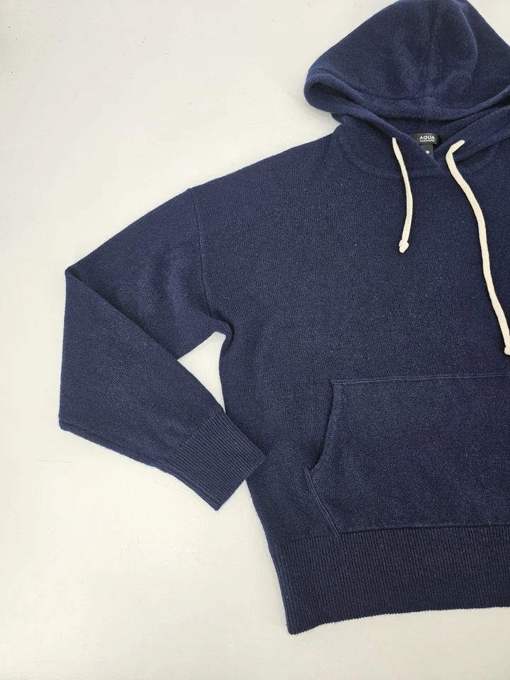 Aqua 羊绒短羊绒连帽衫女式小号海军蓝 — 第 3/4 张图片