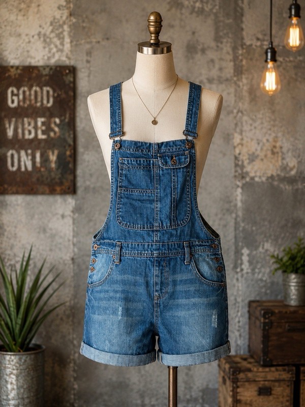 River Island Women’s Blue Denim Overall Size 12 with Pockets