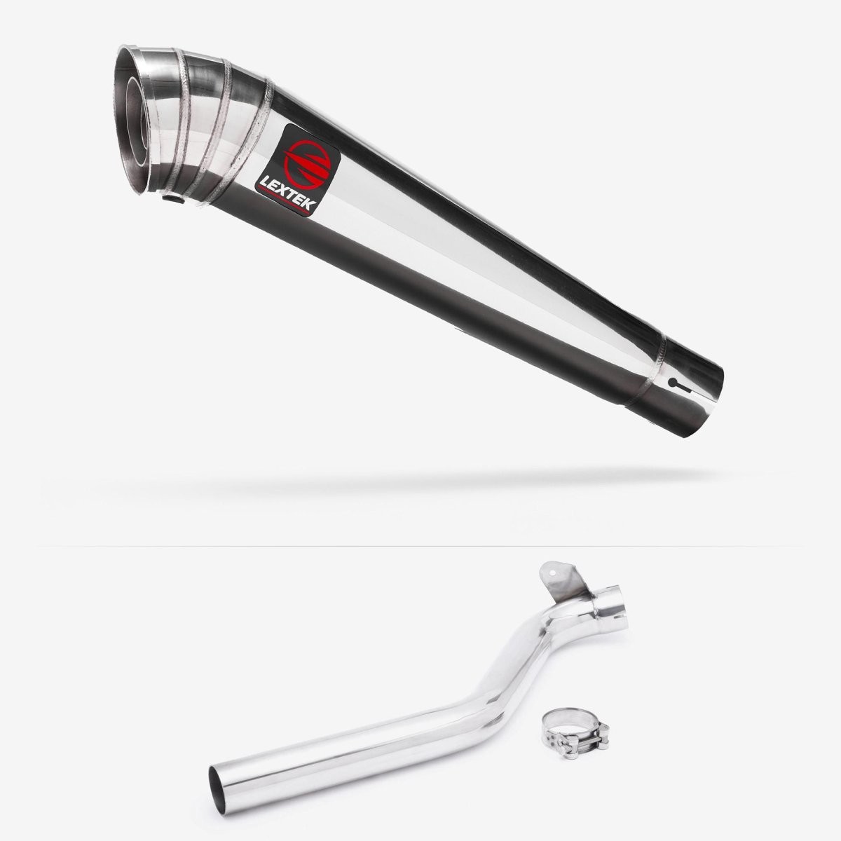 Lextek Stainless Steel MP4 Polished 300mm Exhaust with Link Pipe Silencer Rear