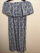 Yidarton Off Shoulder Maxi Dress S Navy White Paisley Ruffle Boho Summer