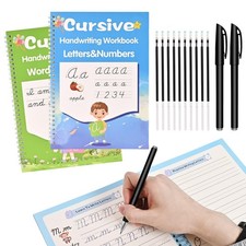 Grooved Cursive Handwriting Workbook,Reusable Cursive Writing Practice Book w...