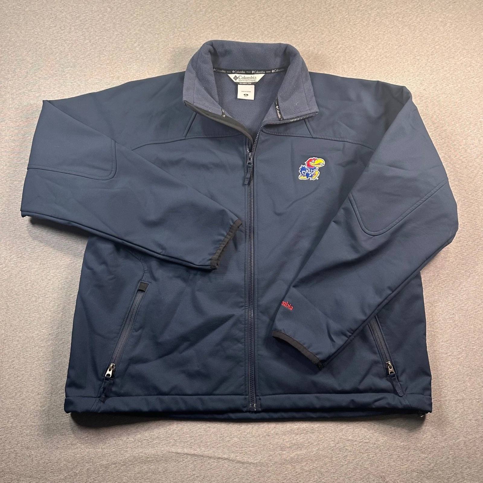 Kansas Jayhawks Columbia Full Zip Jacket Mens XL Blue Embroidered Softshell