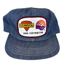 Vintage Consol Trucker Hat Denim Made In USA Coal Mining 80s Patch United Way J