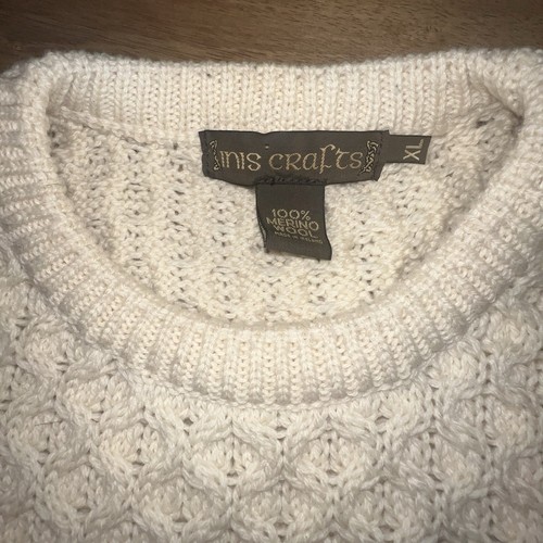 90s Inis Crafts Cable Knit Merino Wool Fisherman’s Sweater Size XL Made Ireland - Picture 8 of 10