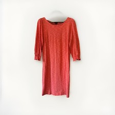 Talbots Striped 100% Cotton Knee 3/4 Sleeve Coral Dress Sz M Preppy Coastal