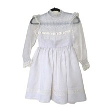 Vintage JcPenny Girls White Dress Size 8 Communion Flower Girl Sheer Puff Sleeve