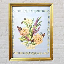Vintage 1940's Floral Lithograph Framed Art Print 18x14 Gold Gilt Wood Frame