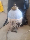 Vtg 13” Tiffany Style Boudoir Table Accent Lamp with Frosted White Glass Beaded
