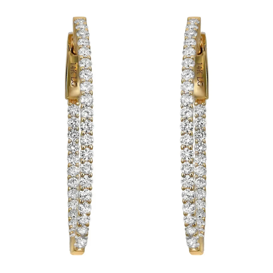Round Cut Lab Grown Diamond Inside Out Hoop Earrings 14K Yellow Gold 1.58Ctw