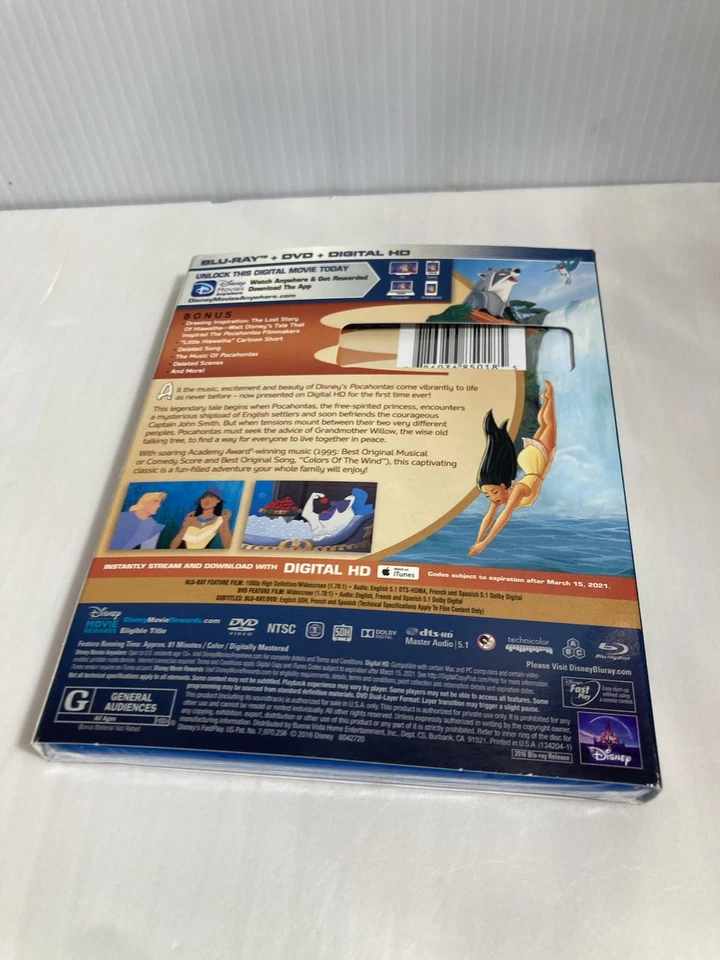 POCAHONTAS - Disney Blu-Ray + DVD + Slipcover - Brand NEW & Sealed - 2 Disc SET - Image 2 of 2