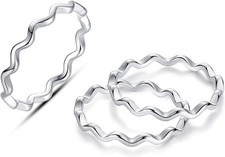 3Pcs 316L Stainless Steel Simple Wave Ring Set for Women Men Stackable Knuckle W