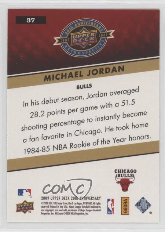 2009 Upper Deck 20th Anniversary Retrospective Sports Michael Jordan #37 HOF - Image 2 of 2