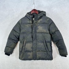 Zara Boys Jacket Boys 9 Green Camo Hooded Puffer Coat Winter Warm Outerwear