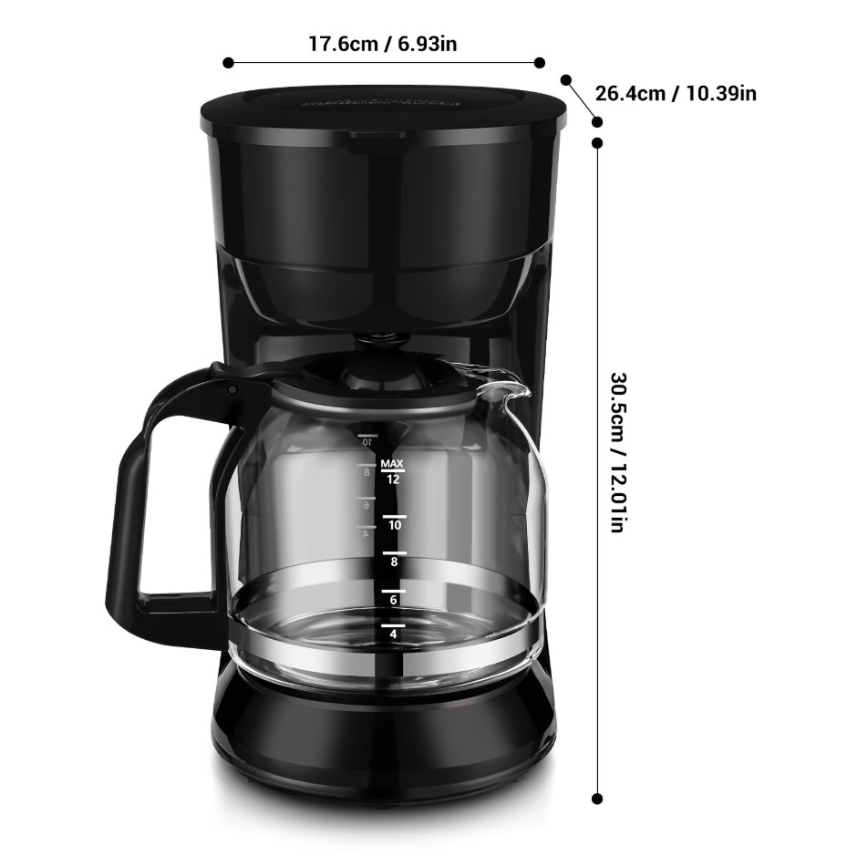 Mainstays 12 Cup Coffee Maker Black Auto Keep Warm Removable Filter alternate view 3
